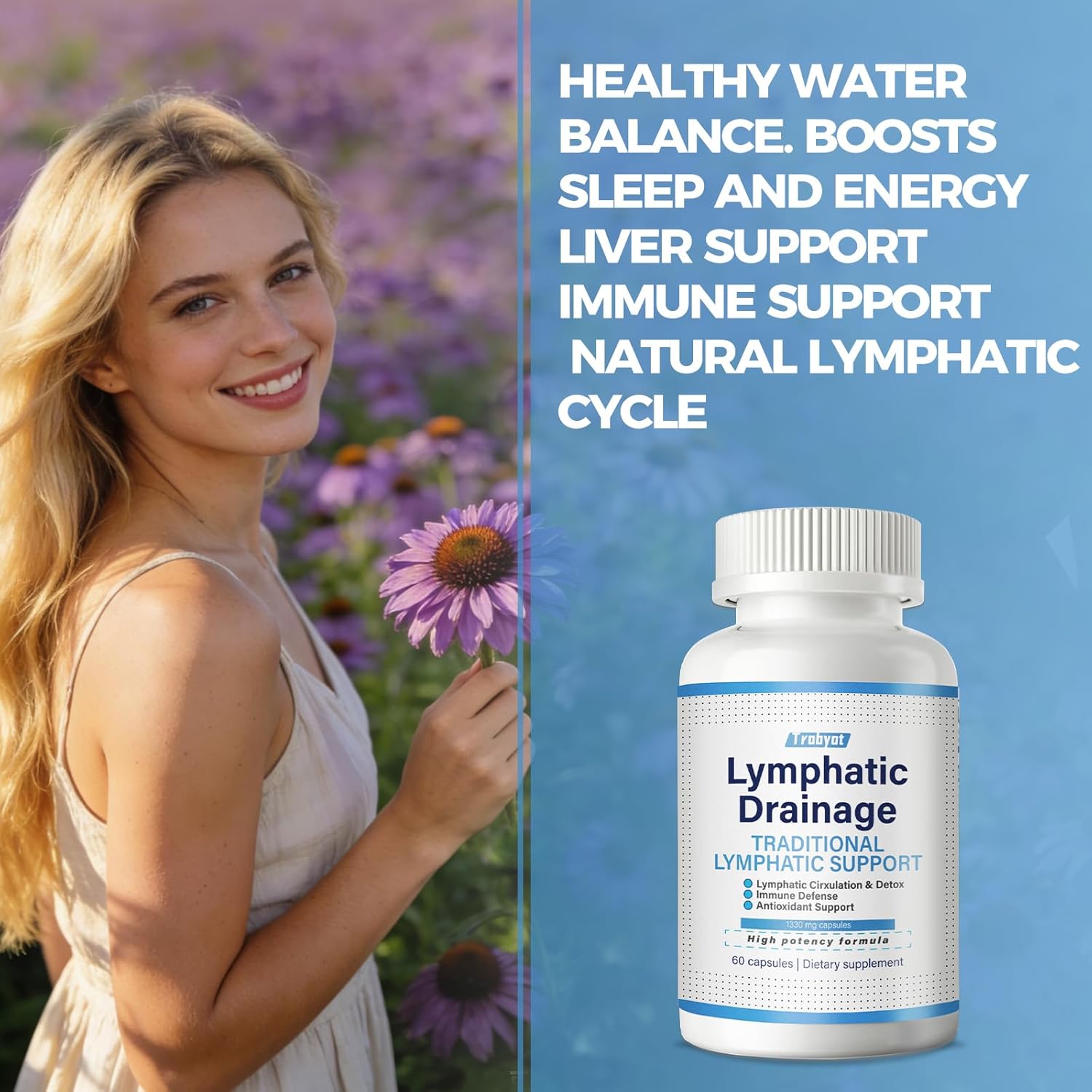 Lymphatic Drainage Capsules, 60 Capsules New Maximum Potency Formula 2 Month Supply with Dandelion Extract, Cleavers Extract - Supports Cellulite Reduction, Lymphatic Drainage & Immune Health