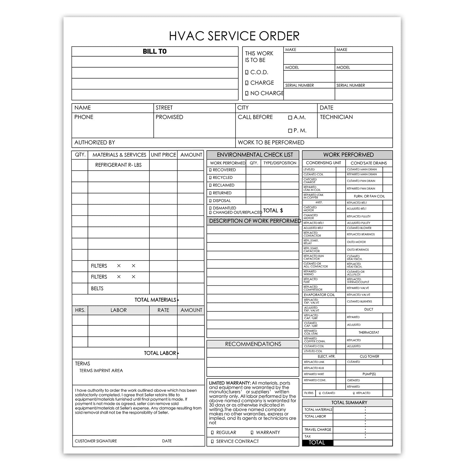2 libros de formularios de factura de servicio HVAC, hojas de detalles de pedidos de trabajo y reparación de 3 partes, 50 juegos por libro para contratistas y técnicos de HVAC, para facturación y