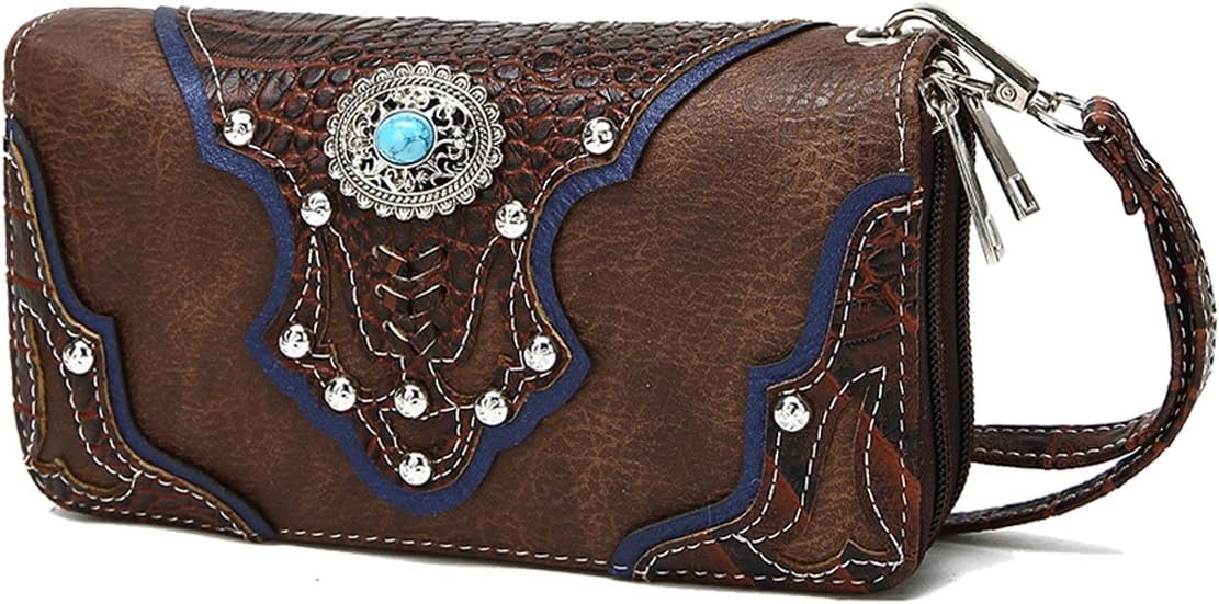 Conchos Studded Crocodile Laser Cut Cowgirl Western Purse Women Wristlet Wallet - Image 2