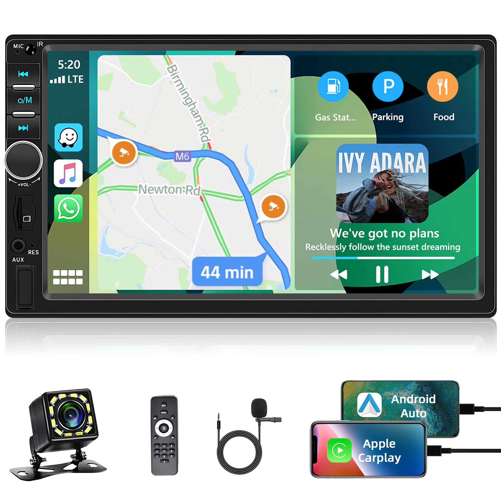 2 Din Autoradio Bluetooth con Carplay Android Auto, 7 Pollici Doppio Din Radio con Schermo, Stereo Auto Supporto MirrorLink/FM/USB/AUX/EQ/SWC/7 Colori Retroilluminazione+Telecomando