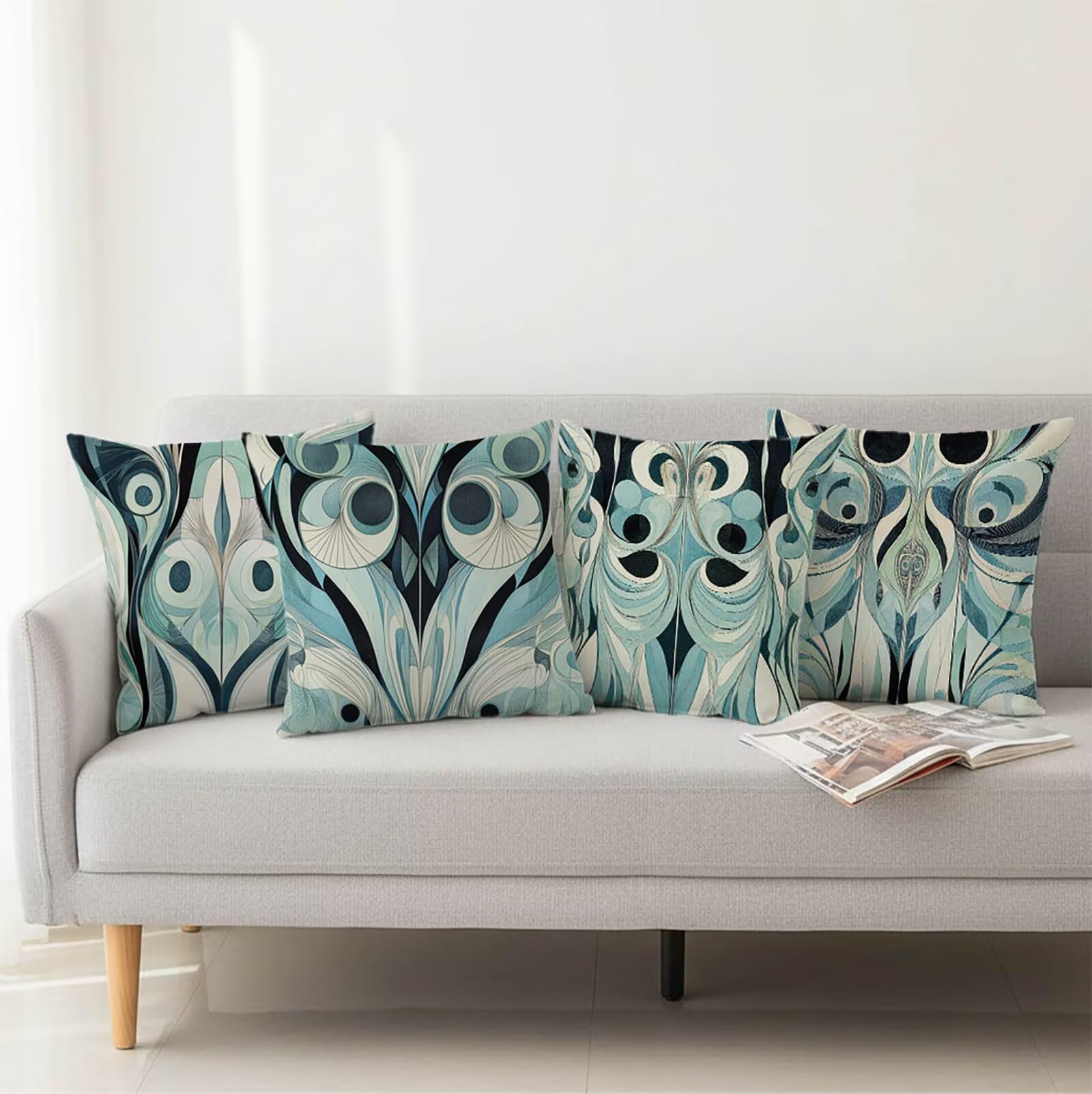 Poszewki na poduszki 61 x 61 cm, retro poduszki na zewnątrz wodoodporne kwadratowe poszewki na poduszki 4 sztuki, abstrakcyjny dwustronny nadruk dekoracyjne poszewki na poduszki do dekoracji domu