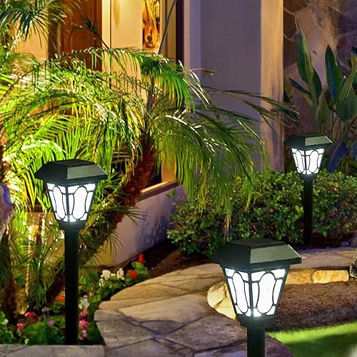 Miniatura 7 de Paquete de 12 luces solares con bonito patrón de luz, 3 lúmenes LED blanco frío, para camino, camino, patio, entrada, pasarela, césped y jardín