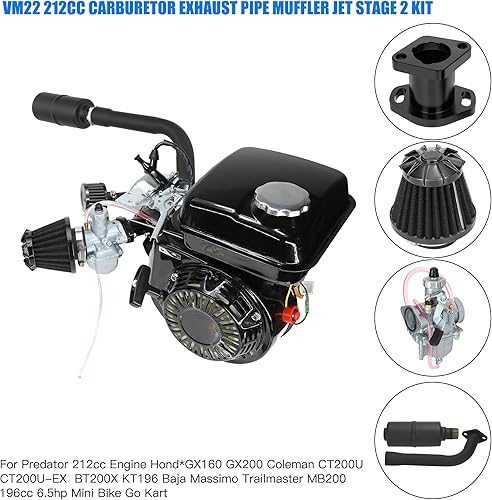 Miniatura 7 de YOXUFA Predator - Silenciador de tubo de escape de carburador VM22 de 212 cc para Coleman CT200U CT200U-EX BT200X GX160 GX200 196cc 6.5hp Motor Baja
