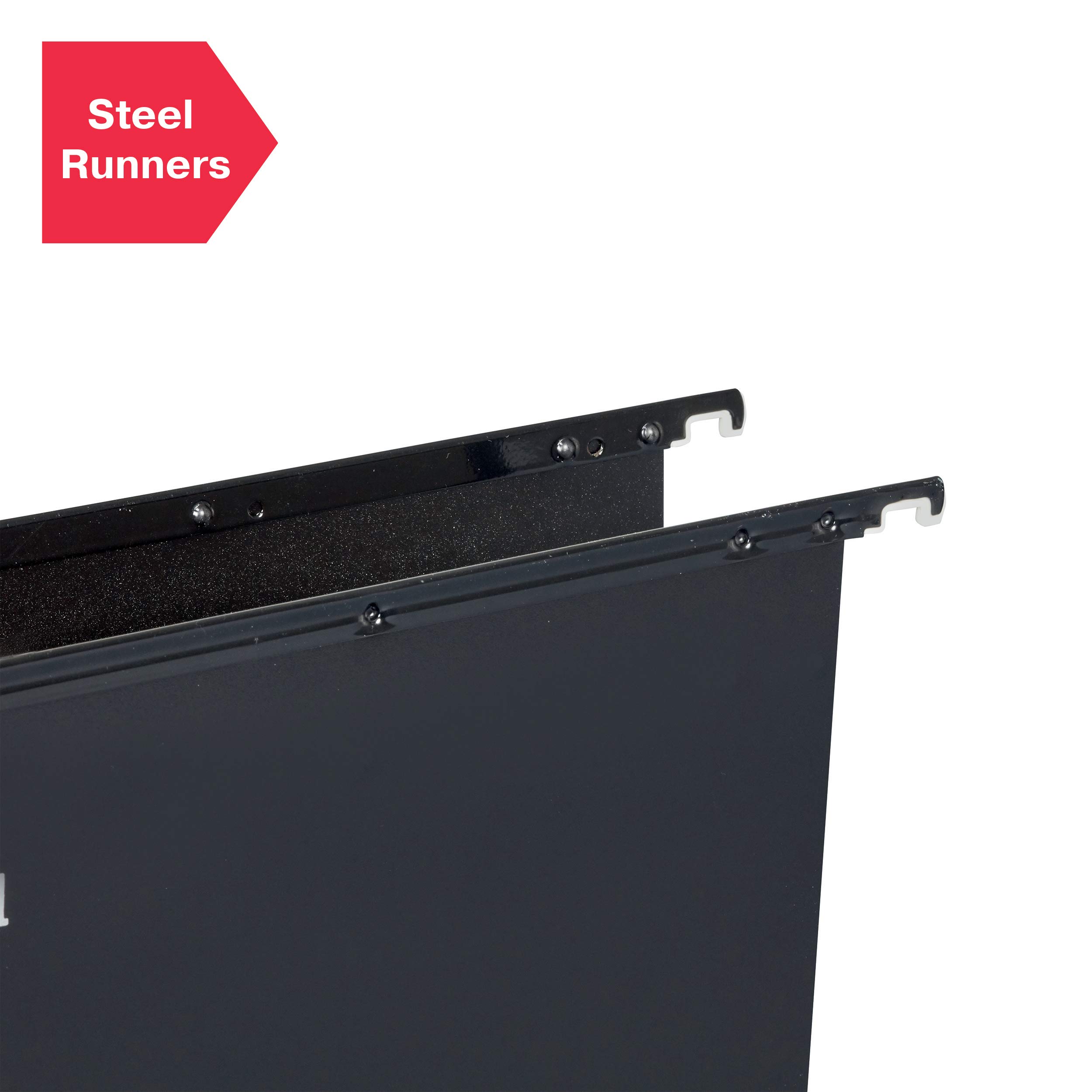 Rexel Lot de 25 dossiers suspendus ultra résistants avec onglets et inserts pour armoires de classement, base de 30 mm, polypropylène, noir, Crystalfile Extra, 300081