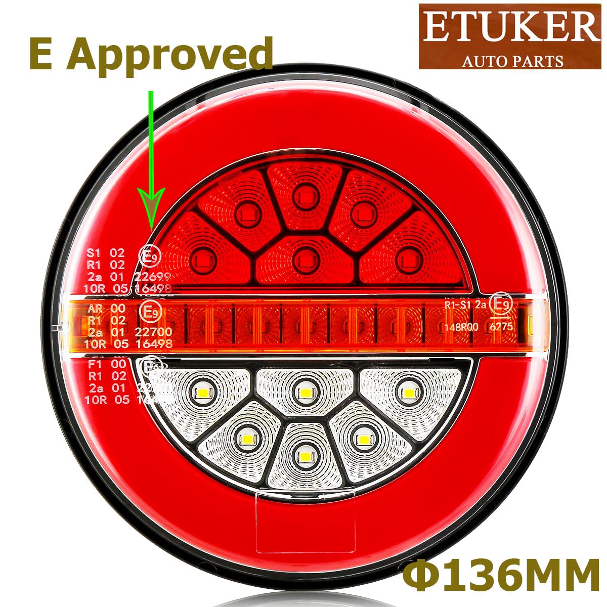 2x Fanali Posteriori per Rimorchio LED 12/24v 4 Funzioni ECE R10 EMC Impermeabile Rotondo Luci led Posteriori,Rimorchio Luce di Retromarcia per Caravan Trattori Furgoni