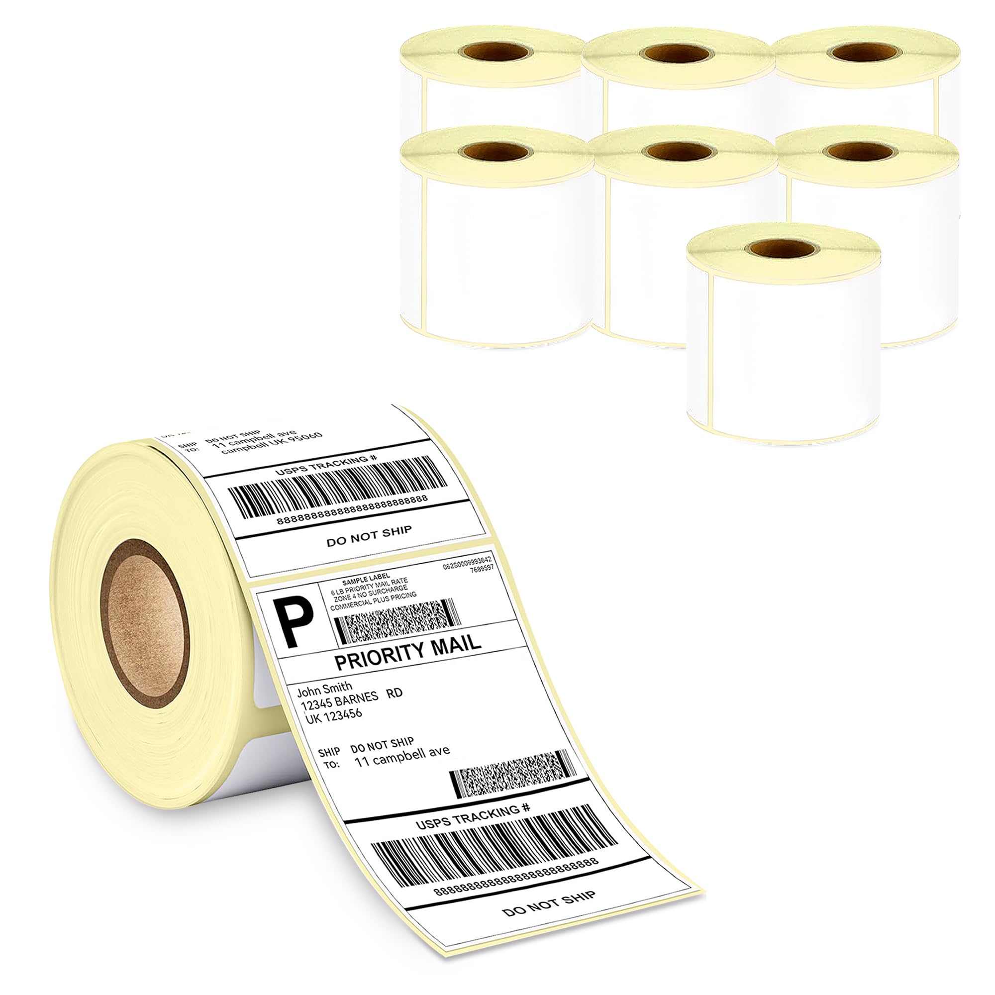 GLUN® 4x6 (100x150mm) Direct Thermal Label Rolls, 400 Labels per Roll, Self-Adhesive Shipping Stickers and Thermal Printers Pack of 8