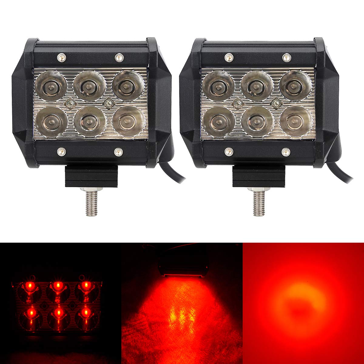 Buy Red Led Work Light Pod 18W 4inch Spot Driving Lightbar Fog Off