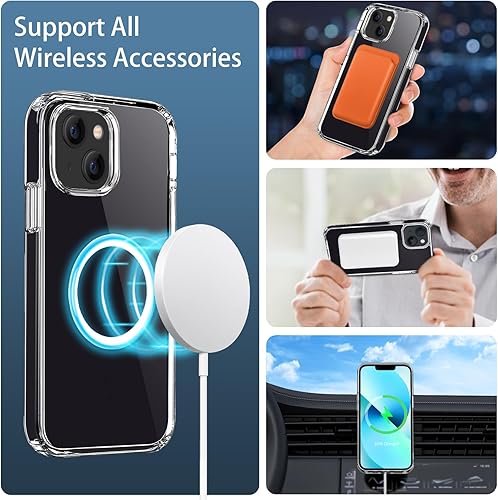 Miniatura 5 de Funda magnética compatible con iPhone 13 Mini, compatible con carga inalámbrica MagSafe, parte trasera transparente antiarañazos a prueba de golpes,