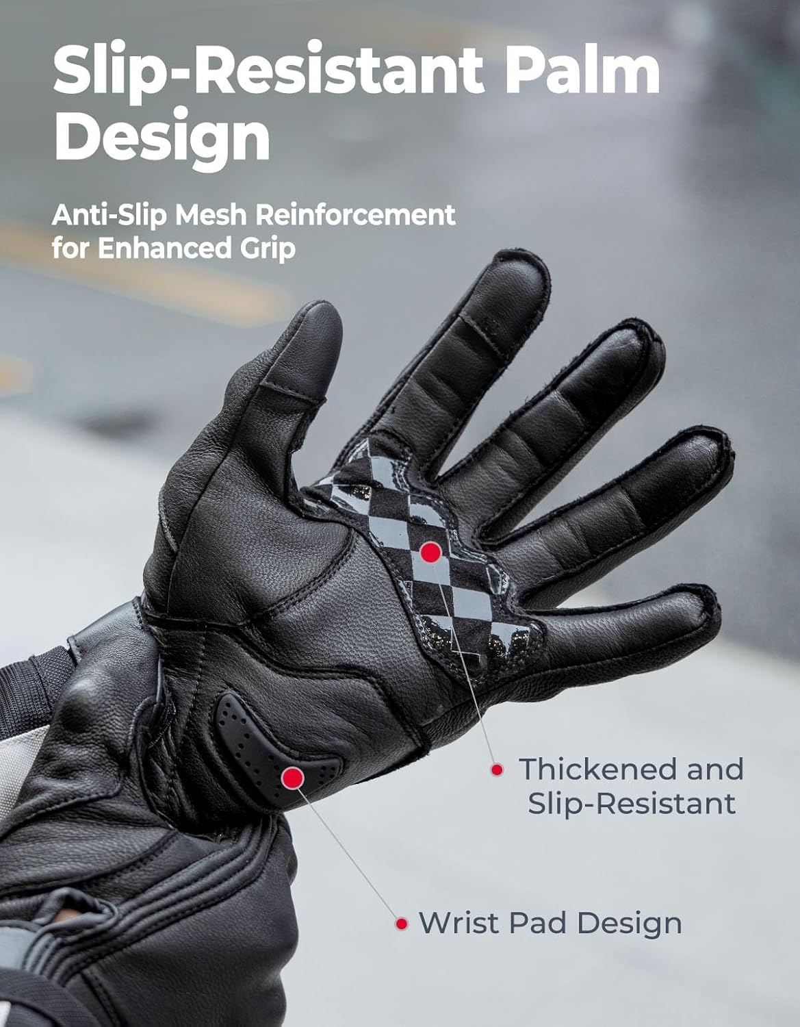 KEMIMOTO Motorcycle Leather Gloves, Sheepskin Protective Gloves for Men and Women, Touchscreen Compatible, Hard Knuckle, Gear for Motorcross Racing Cycling - Image 4