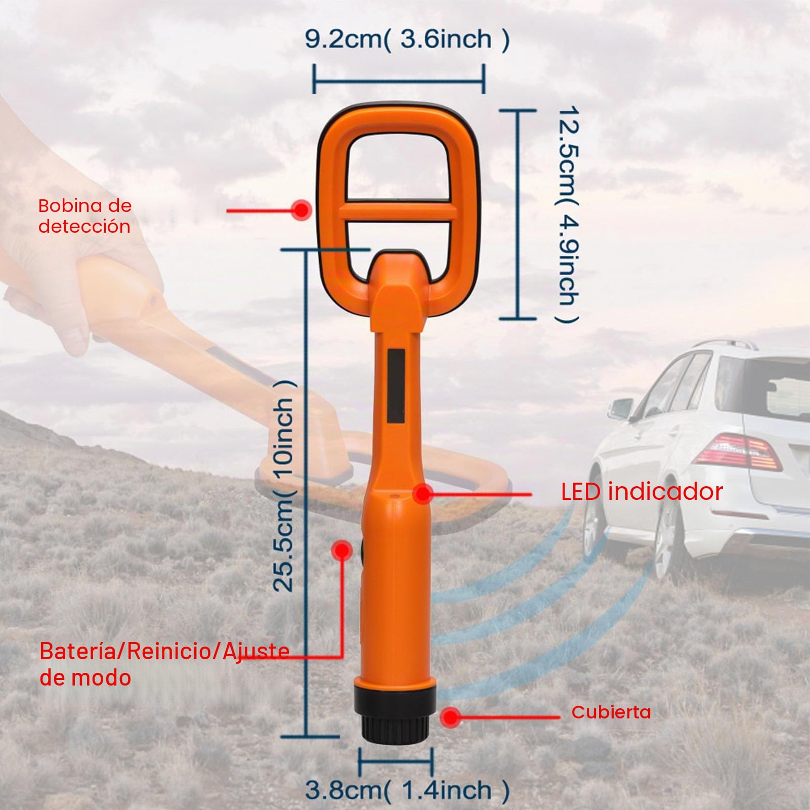 Detector de Metales Subacuático de Mano, Detector de Metales Impermeable de 9,84 Pies para Adultos, Detector de Metales Ligero Buscador de Oro con LED e Indicador de Encendido