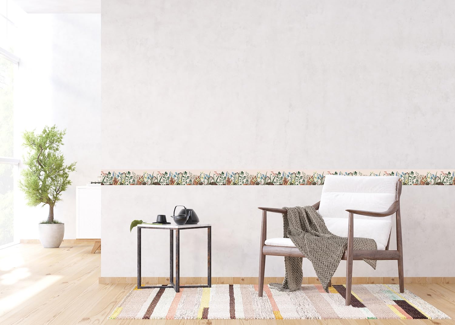 AG Design Selbstklebende Bordüre Blumen, AWB 8256 | Wasserfest Dekoration für Wände, Möbel, Tapeten, Wandverkleidungen und Türen, Folie, Mehrfarbig | Breite 500 cm x Höhe 13.8 cm