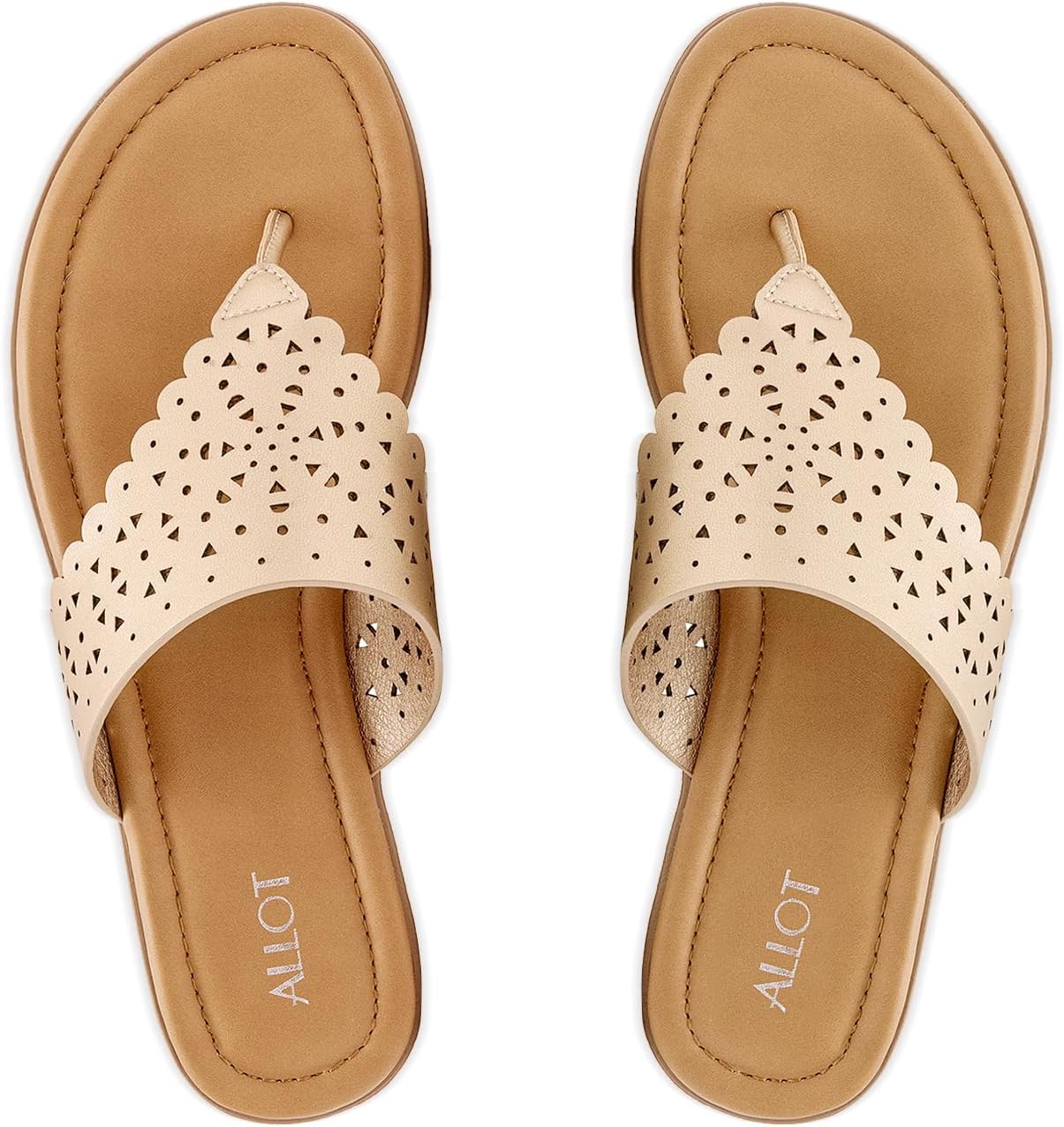 ALLOT Women’s Flat Sandals T-Strap Thong Flip Flops Comfortable Summer Beach Shoes