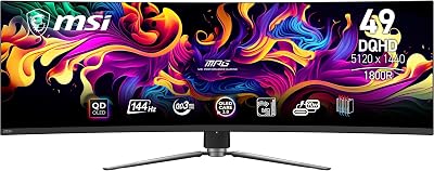 MSI MPG 491CQPA QD-OLED Monitor Curvo de 49 Pulgadas DQHD Gaming – 1800R, 5120 x 1440 Quantum Dot OLED Panel, 144Hz/0.03ms, 99% DCI-P3, ΔE ≤2,DisplayHDR True Black 400, KVM – DP 1.4a, HDMI 2.1