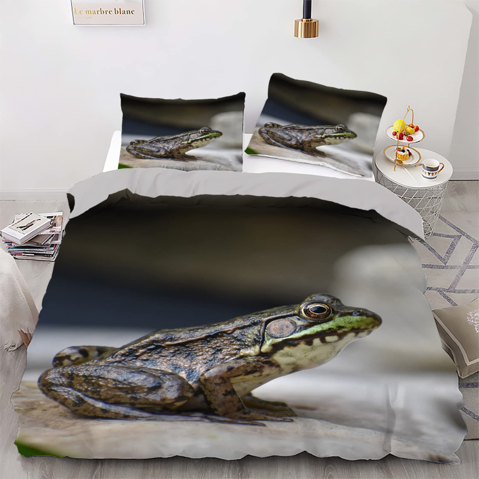 Housse de couette 140x200 grenouille noire parure lit microfibre douce