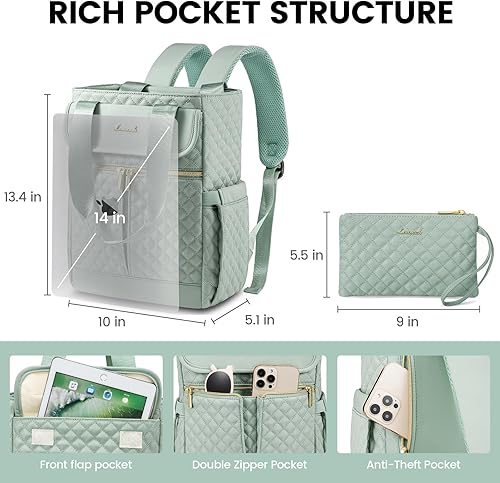 Miniatura 3 de LOVEVOOK Mochila convertible para mujer, Verde, A la moda