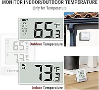 Vista 3 de ThermoPro Termómetro inalámbrico para interiores y exteriores, de 500 pies, termómetro para exteriores para patio con sensor de temperatura