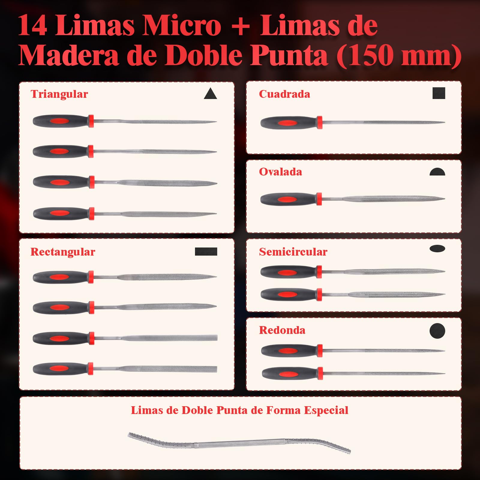 Geevorks Set di lime e scofini, 33 pezzi, set di lime per metallo, 14 lime piccole, 4 lime grandi, 1 spazzola di pulizia, 1 lima di legno, per lucidare legno e metalli