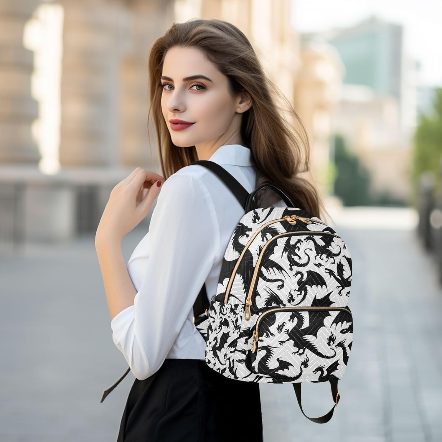 Mini Backpack for Women Silhouette Dragon Mini Backpack Purse Lightweight Small Daypack, 8.5L - Image 6