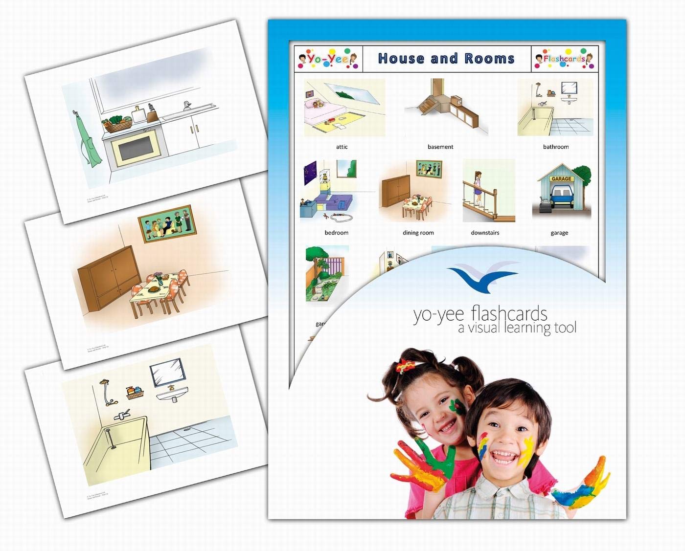 Yo-Yee Flashcards - Rooms around the House Picture Cards - Vocabulary Cards for Language Acquisition - Including Teaching Activities and Game Ideas