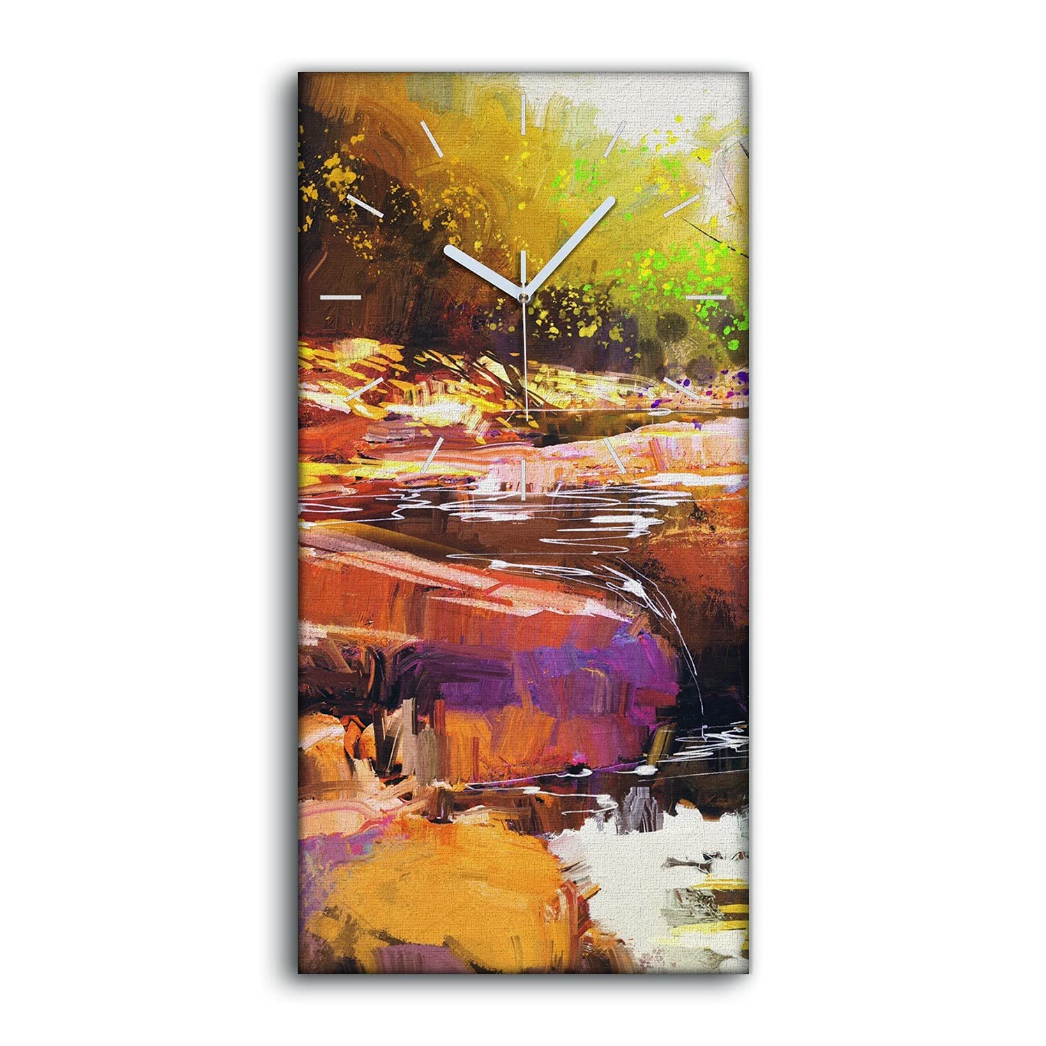Horloge sur Toile Sans Tic-Tac Tableau Art Mural Abstrait Nature Forêt 30x60cm