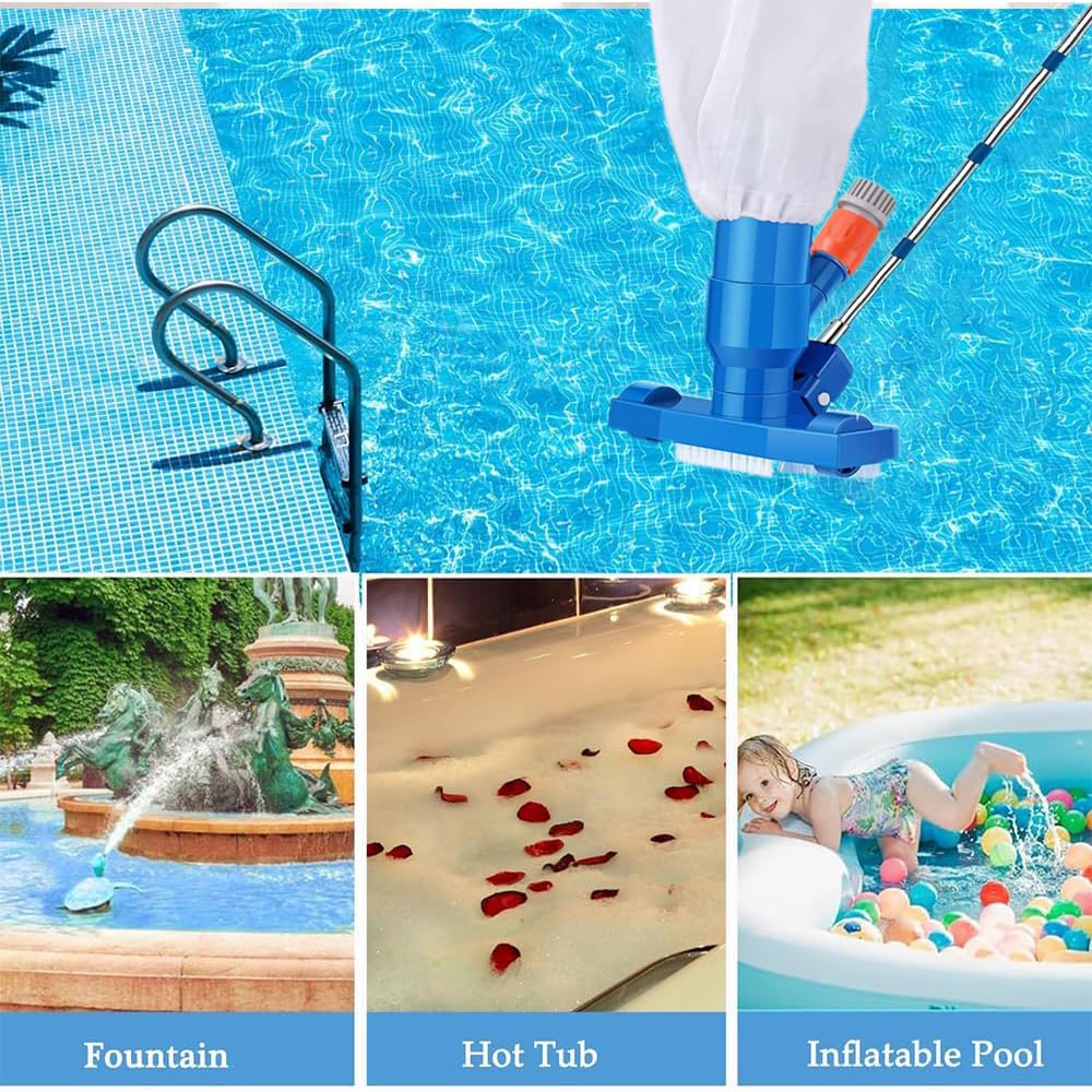 Poolsauger Bodensauger mit Teleskopstange 180cm, Pool Reinigung Bodensauger, Staubsauger Unterwasser mit Laubsack, Reinigungsbürste für Schwimmbad, Teich, Whirlpool, Bad und Spa