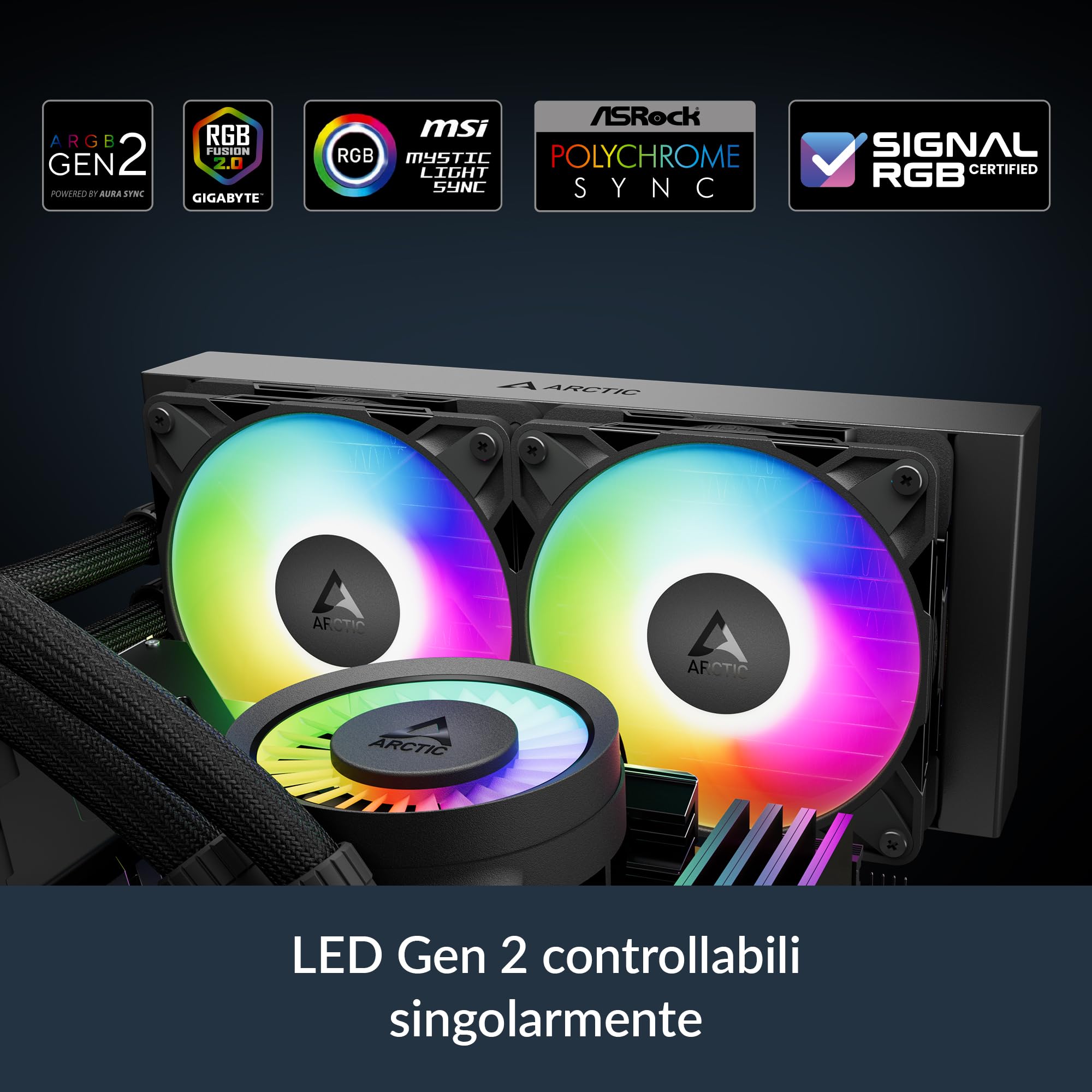 ARCTIC Liquid Freezer III Pro 240 A-RGB nero - Dissipatore AIO CPU, 2 x 120 mm Raffreddamento a Liquido, Radiatore 38 mm, Pompa PWM, Ventola VRM, AM5/AM4, Intel LGA1851/1700 Telaio di Contatto - Nero