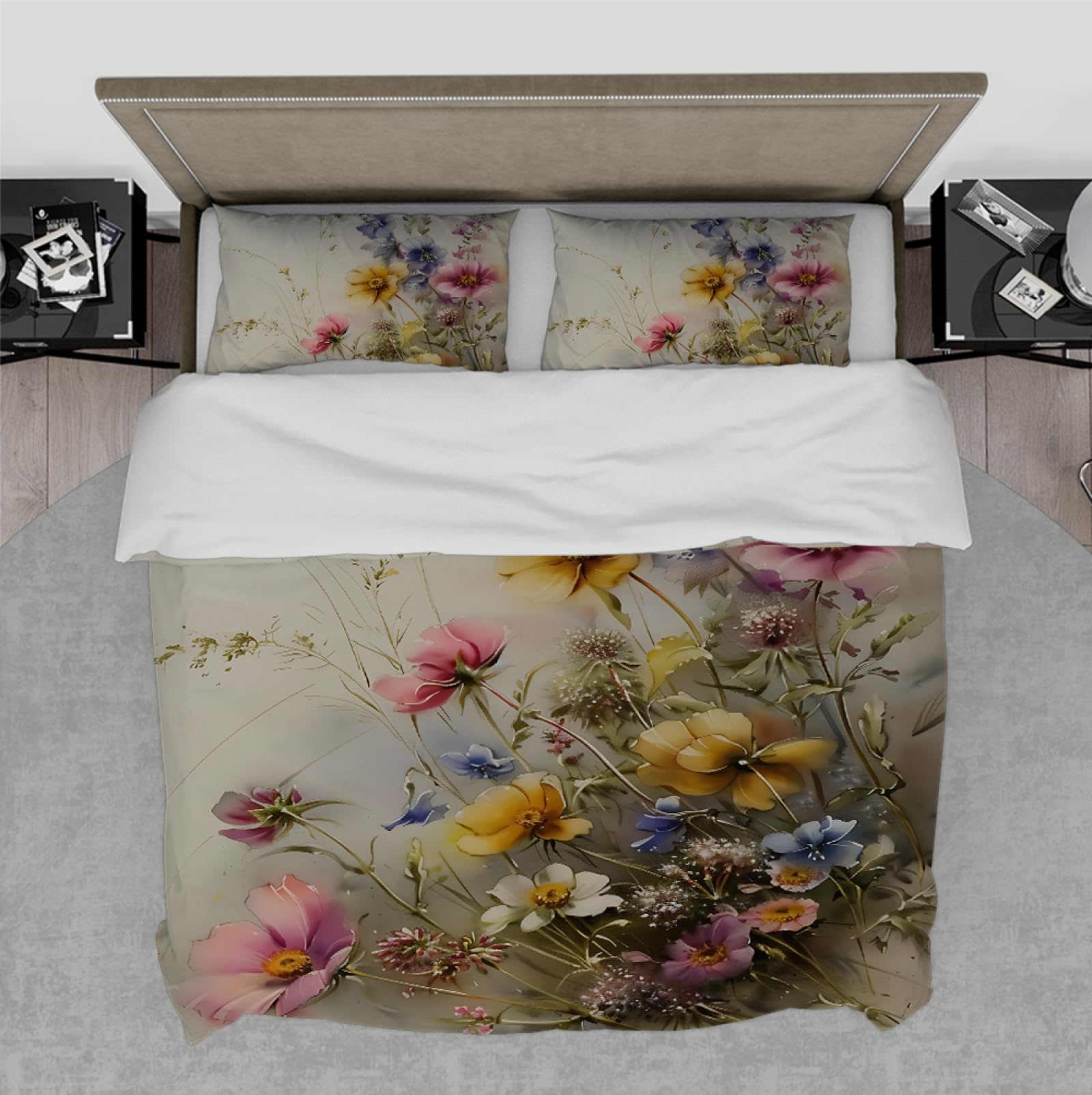 Linge de lit jardin floral motif aquarelle de qualité supérieure