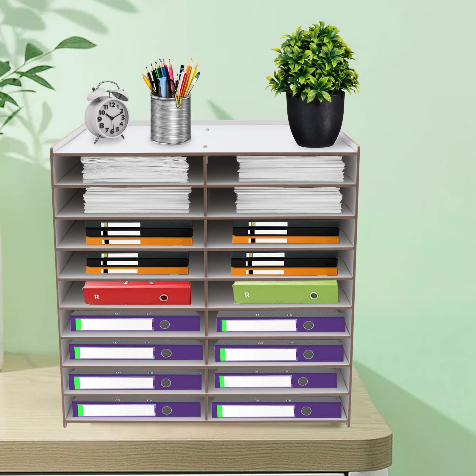 Organizzatore a 9 livelli, ripiano da scrivania bianco puro, porta documenti e smistatore per lettere per ufficio, casa e classe