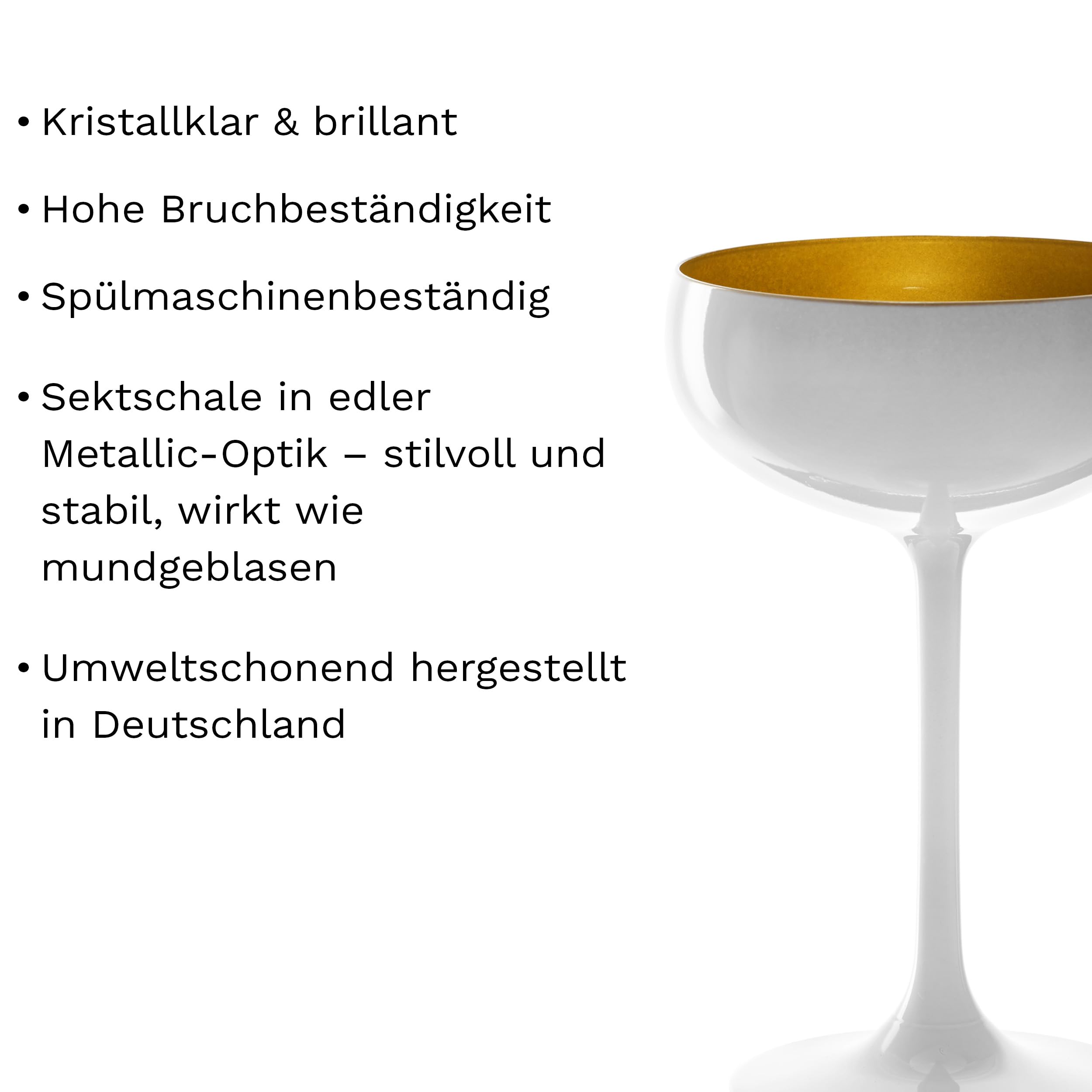 Stölzle Lausitz Elements Sektschalen Weiß/Gold 6er-Set 230 ml – Stilvolle Gläser ideal für Sekt & Champagner – Hochwertige Sektgläser aus bleifreiem Kristallglas – Spülmaschinengeeignet & stoßfest