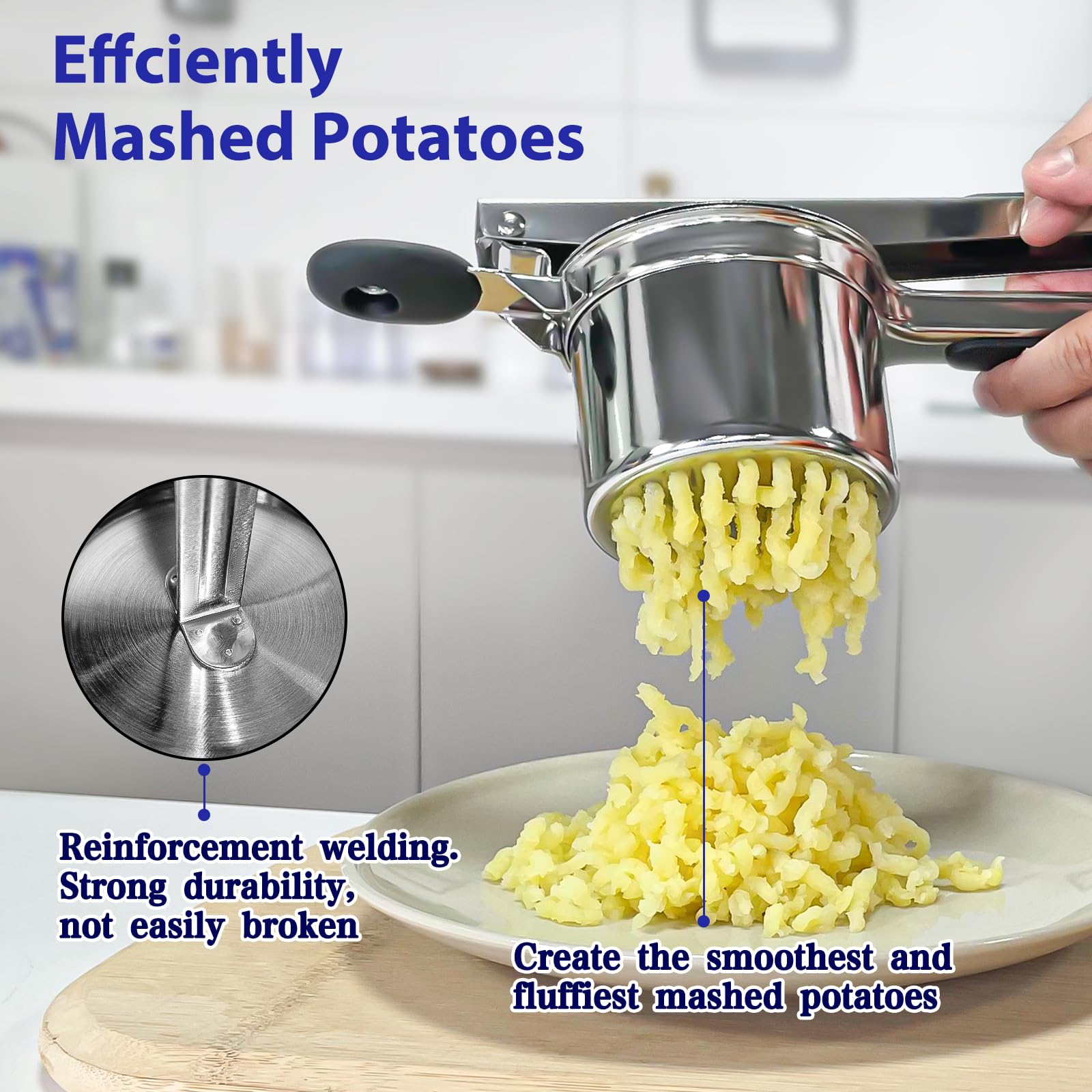 Schiacciapatate,Spremispaetzle,Schiacciapatate in Acciaio Inox,Pressa Per Spaghetti Per Gelato Con Manico Antiscivolo in Silicone,Insieme a 3 Setacci Spaetzle Intercambiabili