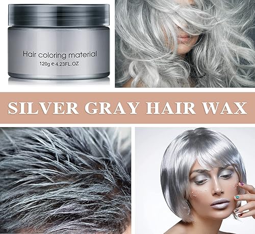 Miniatura 2 de Cera para el cabello gris plateado, tinte temporal natural para el cabello gris barro para cosplay, fiesta, espectáculo, uso diario, etc., de larga