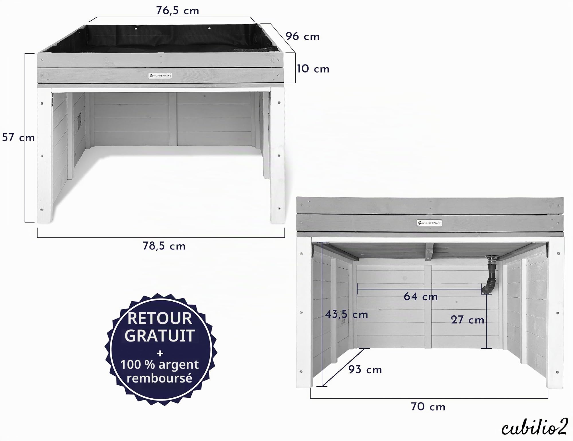 Grande Garage pour robot tondeuse de design XXL Universelle avec évacuation d'eau, maison en bois avec jardinière, abri pour robot tondeuse, carport, garage pour robot tondeuse à toit plat