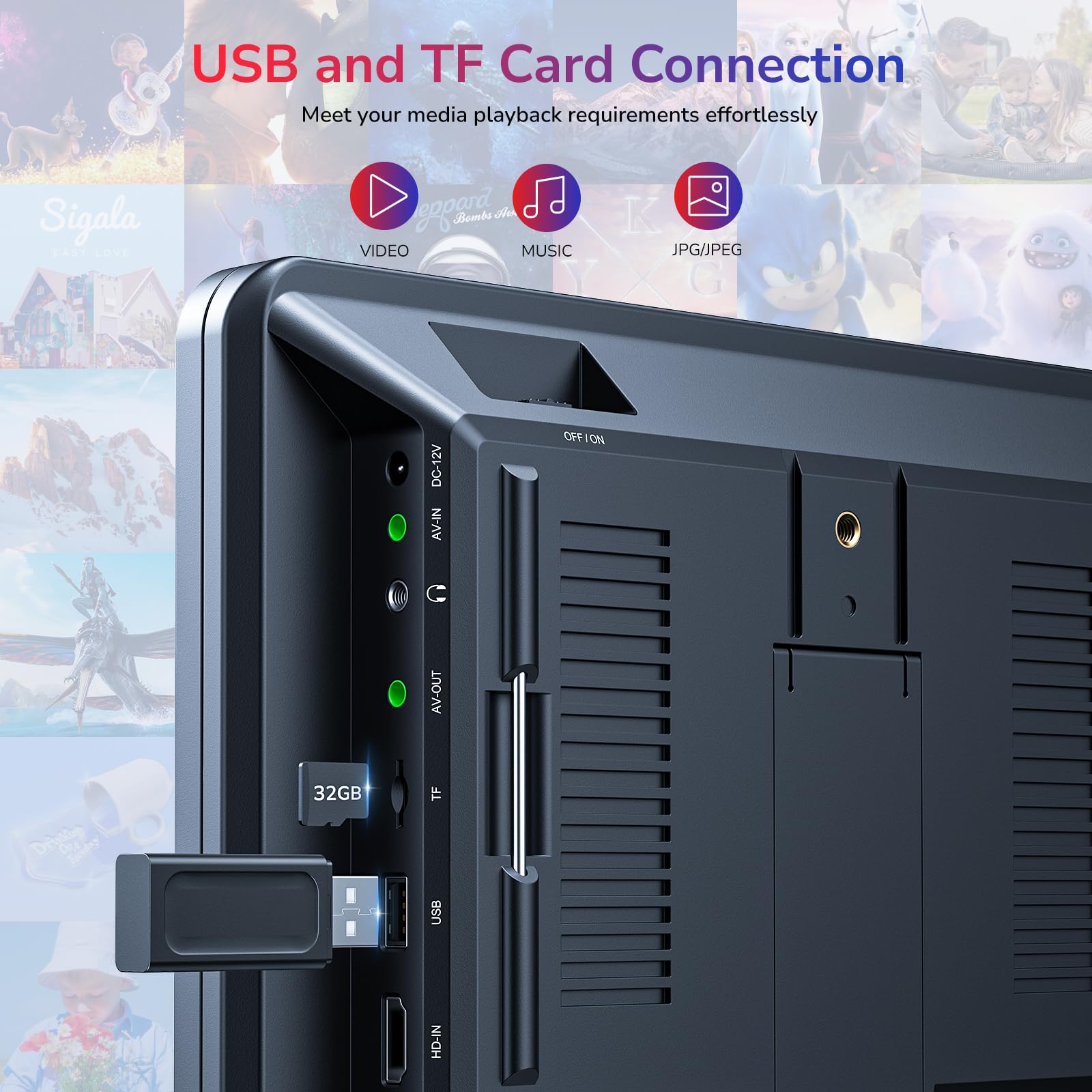GOnavidio Lettore DVD portatile da 10,1 pollici per auto con ingresso HDMI, batteria da 5 ore, 2 cuffie, doppio lettore DVD per sedile posteriore, supporto USB/scheda TF, ultima memoria, riproduzione