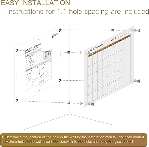 Miniatura 8 de SELEAD Pizarra blanca con calendario magnético de cristal, 32 x 48 pulgadas, pizarra blanca grande de borrado en seco, planificador mensual sin
