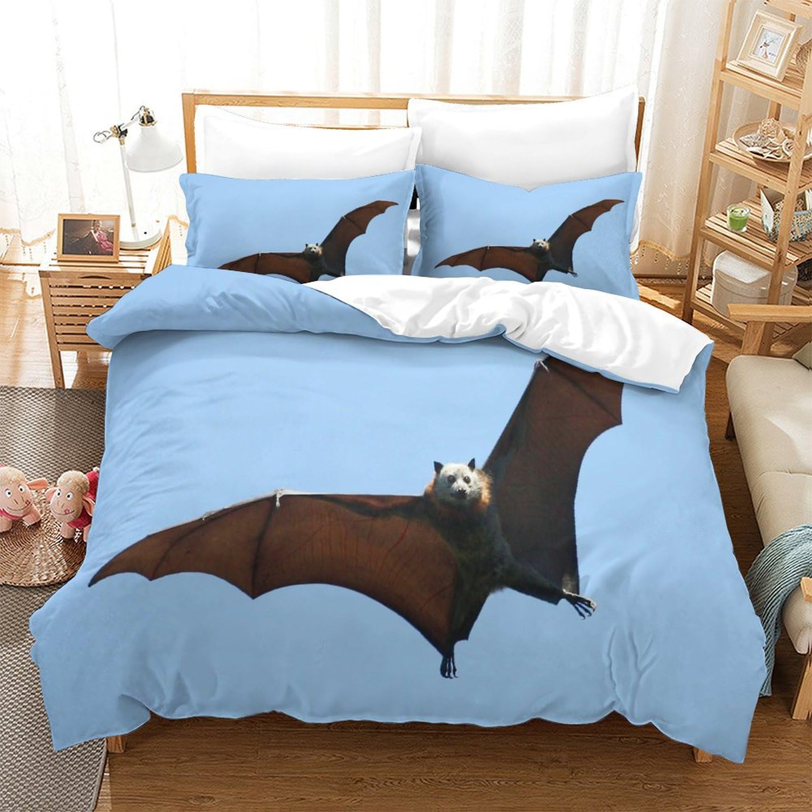 P1S9U7W5Y 3D Printed Bat Pattern Duvet Cover Set 3pcs Microfiber Bat Bedding Set Single