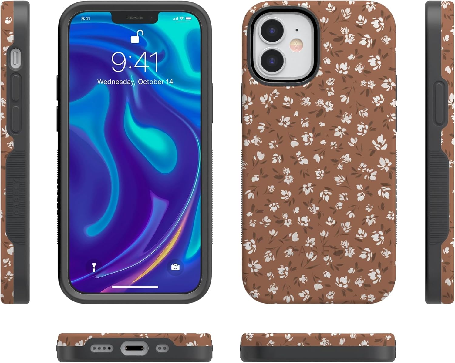 Casely iPhone 12/12 Pro Case | Mocha Meadow | Tiny Flowers | Bold Protective Design | Compatible with MagSafe