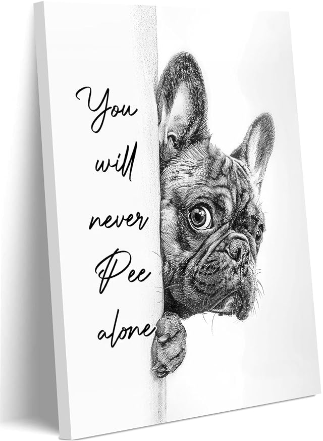 Ovczax Black And White Bathroom Canvas Wall Art Funny Bathroom Sign Wall Decor You Never Pee Alone French
