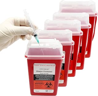 DWCHECK 1 Quart Sharps Container 5 Pack - Puncture-Resistant Needle Disposal for Home, Travel & Diabetics