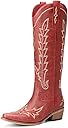 Rivalran Cowboy Boots for Women - Knee High Pointed Toe Chunky Heel Pull On Zipper Western Cowgirl Boots, Retro Country Vintage Fashion Tall Boots