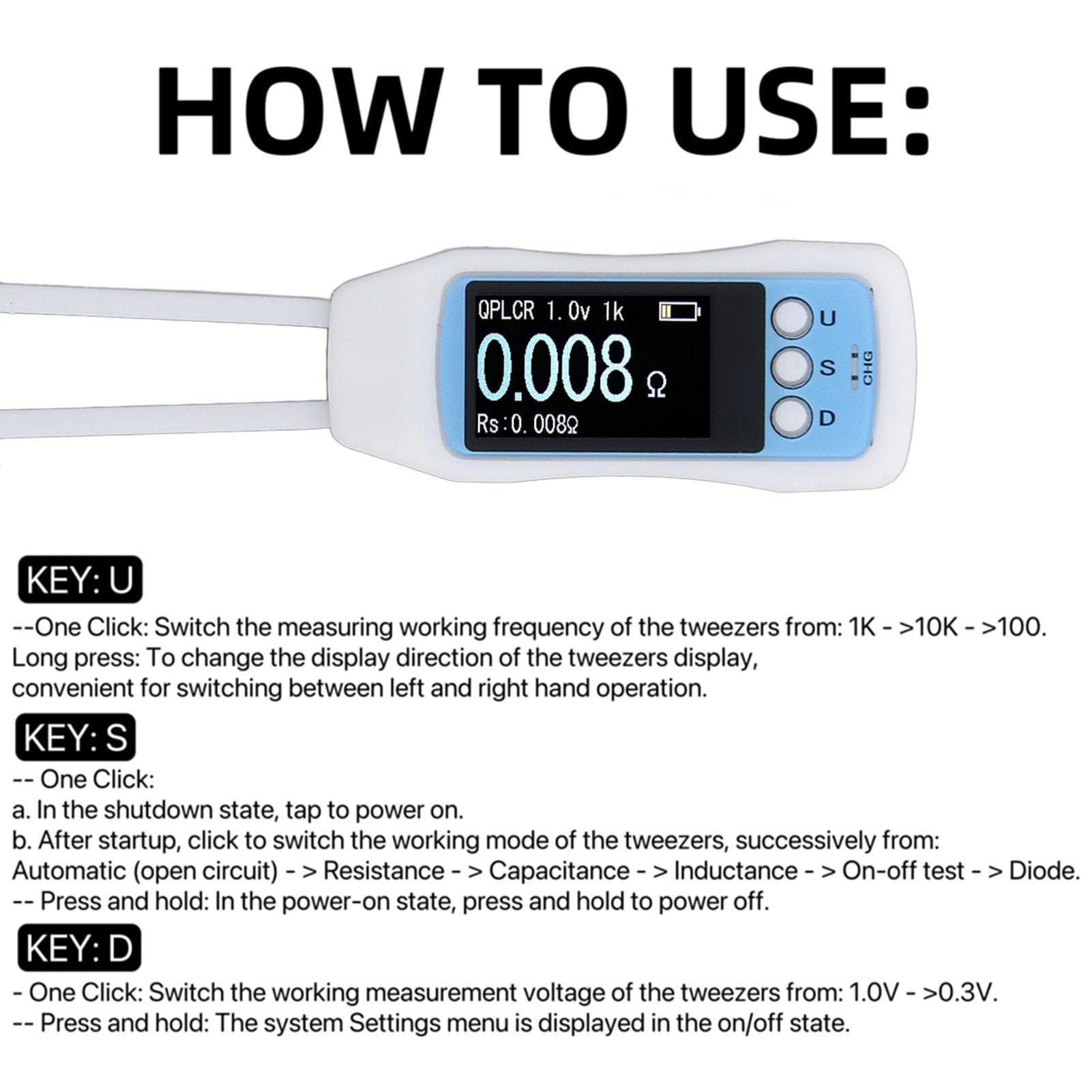 CHICIRIS Tester Multifunzionale con Pinzette per Misuratore Versatile per la Misurazione Rapida di Componenti Elettronici - 1 unità
