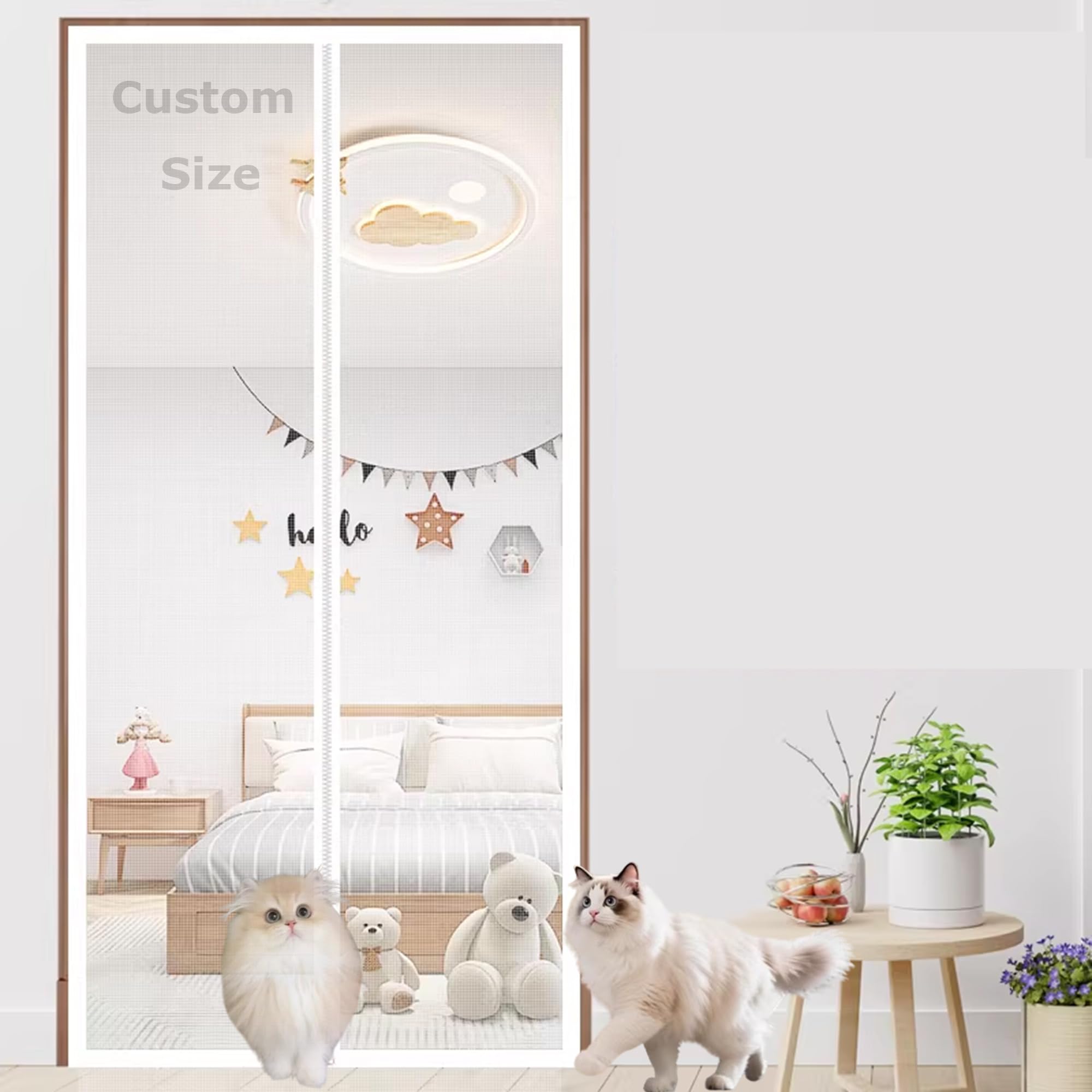 Duoleh Grey Custom Size Cat Screen Door Mesh, Self-Adhesive Cat Proof Screen Net With Zipper, Insect Protection Door Mesh, Anti Mosquito Netting For Bedroom Kitchen Balcony (Custom Size)