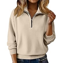 Cozy Sweaters for Women - Quarter Zip Mock Neck Loose Fit Cashmere Pullover Casaul Winter Knit Jumper Tops