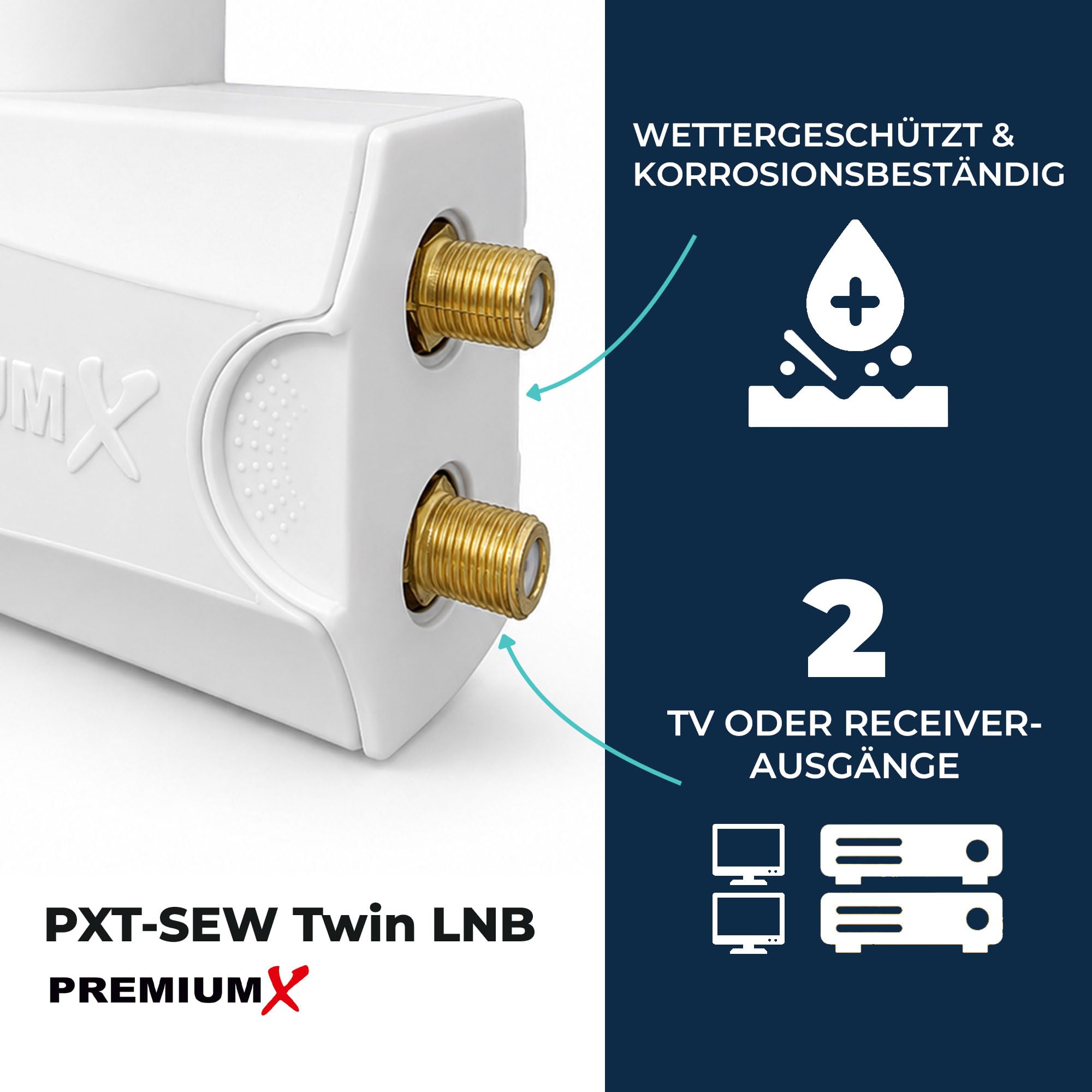 PremiumX Satelliten-Komplettanlage 80cm Satellitenschüssel Aluminium Hellgrau Twin LNB 4X F-Stecker, SAT bis 2 Teilnehmer