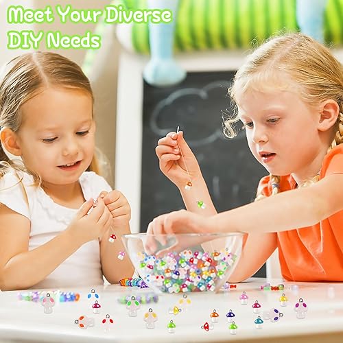 Miniatura 6 de Augshy Dijes de hongos, 64 piezas de cuentas de resina de hongo, adorno que brilla en la oscuridad, colgante para hacer pulseras, collares, joyas