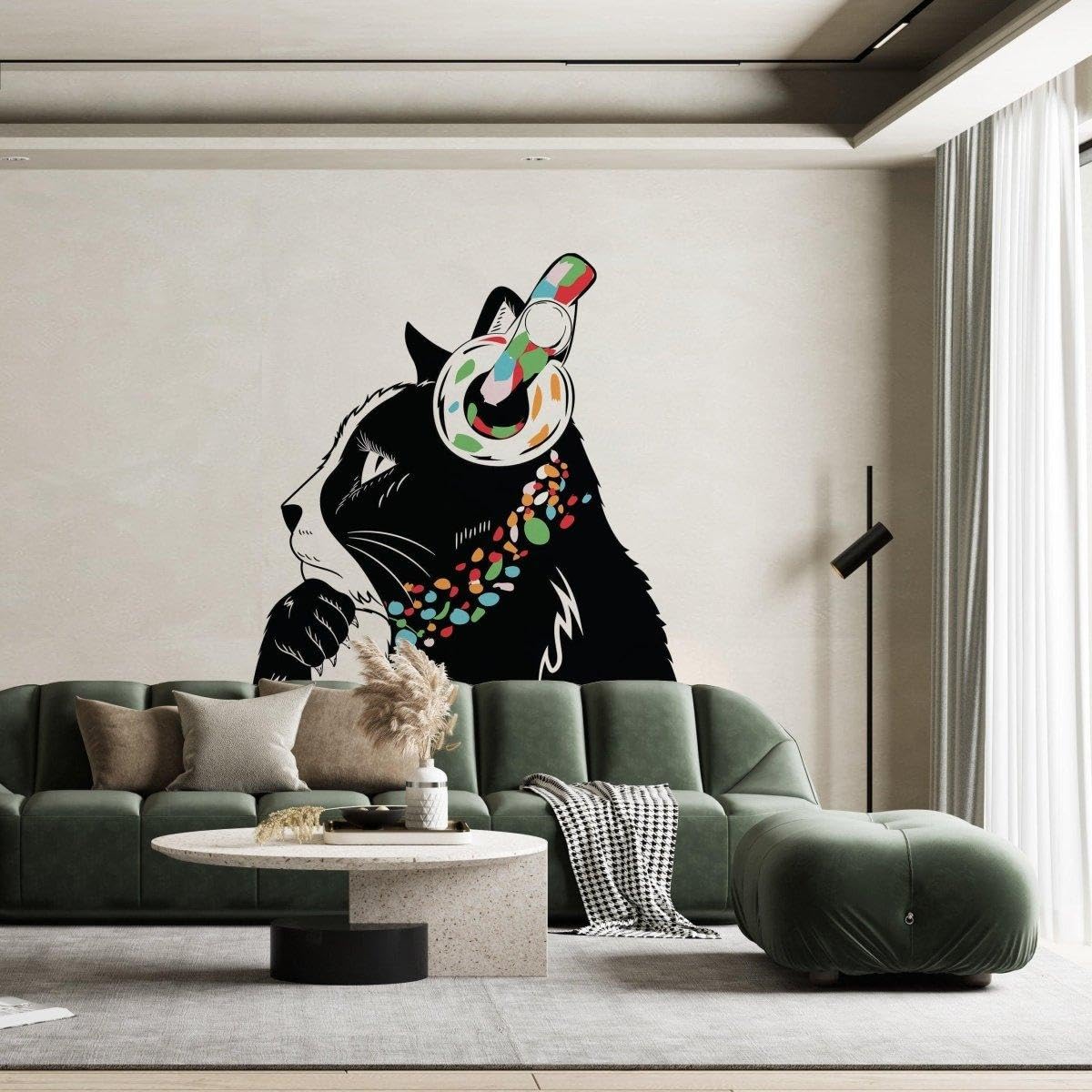 Adesivo da parete per appassionati di musica felina – Adesivo da parete con gatto, 150 x 103 cm, lato destro