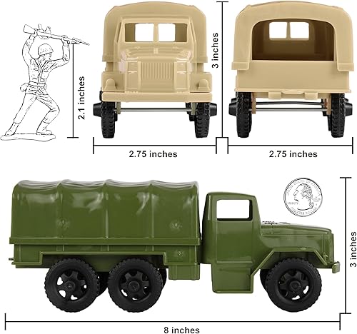 Miniatura 2 de TimMee - Camiones de plástico para hombre, color verde y bronceado, M34 Deuce y media carga, fabricados en EE. UU