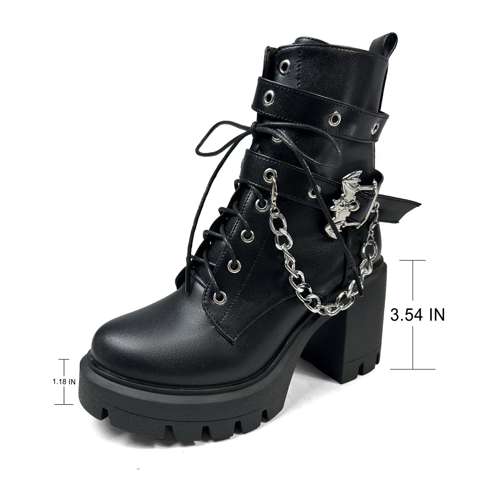 FOREADA Goth Boots Chunky Heel Boot For Women Ankle Combat Booties Black Platform Bootie Buckle Rivets Punk Goth Shoes With Zipper: 5 Buckle Black a