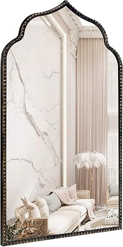 Espejo de pared de arco, espejo Marlowe de 22 pulgadas de ancho x 38 pulgadas de alto, marco de cuentas de metal, espejo moderno grande, negro