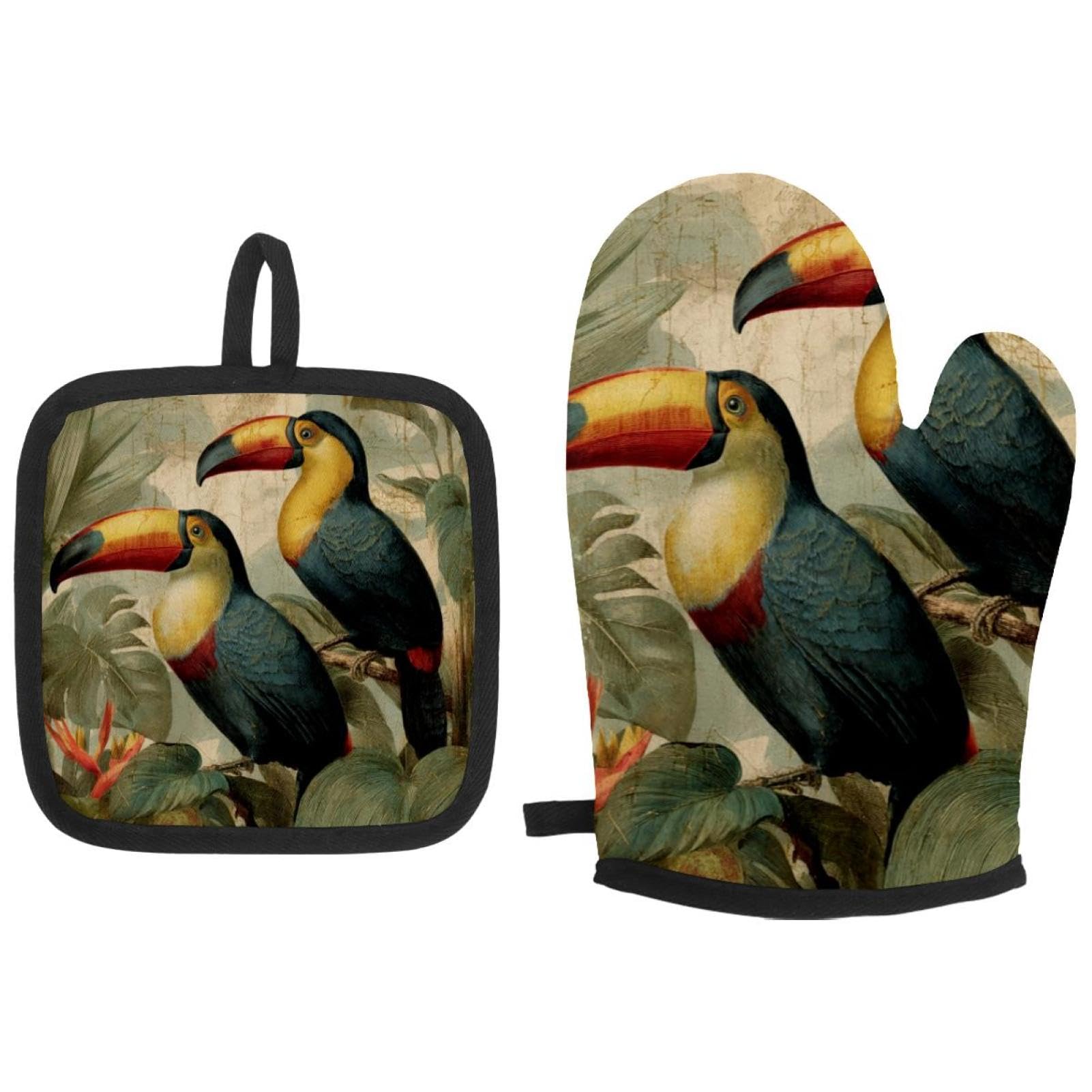Maniques de cuisine et gants toucans tropicaux anti-chaleur pour repas en terrasse