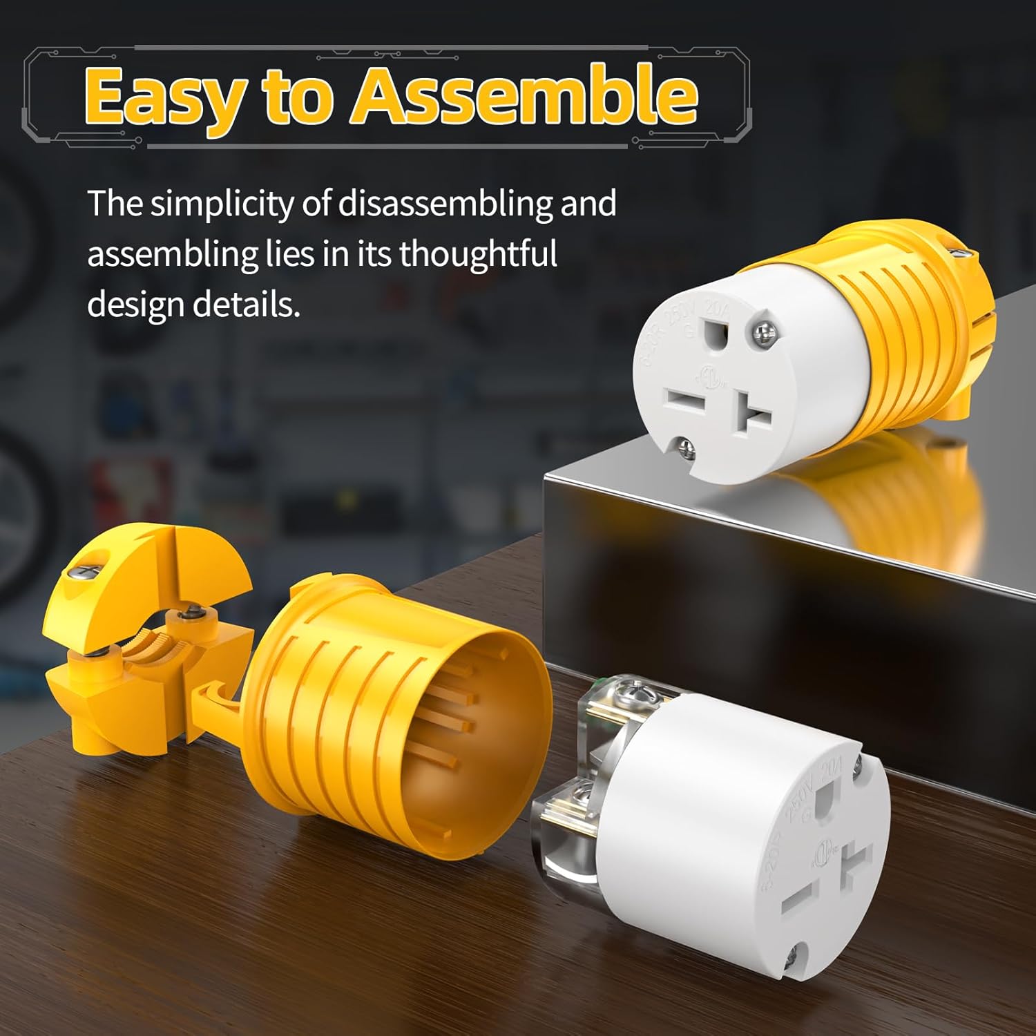 220V Female Electrical Outlet Drop Cord Extension Cord Ends Replacement NEMA 6-20R 20 Amp 240 Volt Yellow ETL Listed 10-Pack